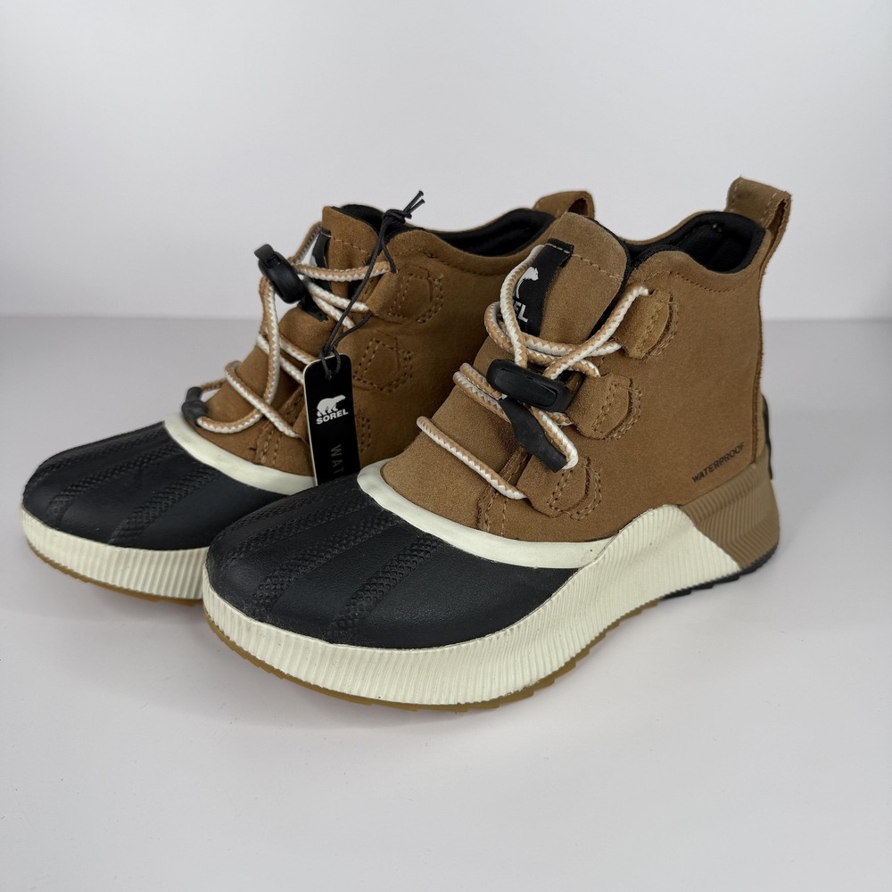 Sorel Waterproof Boots Kids Size 2‎ Brown Suede Duck Ankle Lace Up NY4564-224